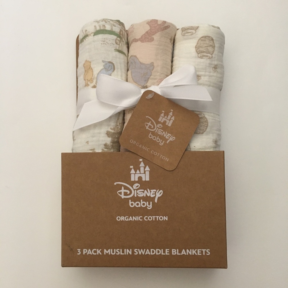 Organic Cotton Baby Blankets Set of 3 Winnie the Pooh Theme NEW